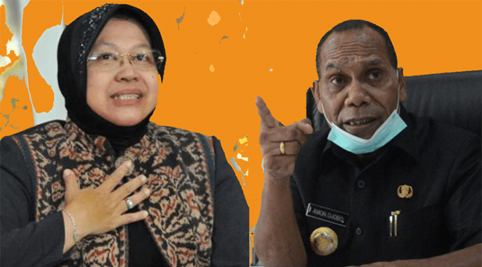Ini Alasan Bupati Alor Katai Bu Risma, Serta Maki dan Ancam Gebuk Staf Kemensos Bu Risma (kiri), Amon Djobo (kanan)