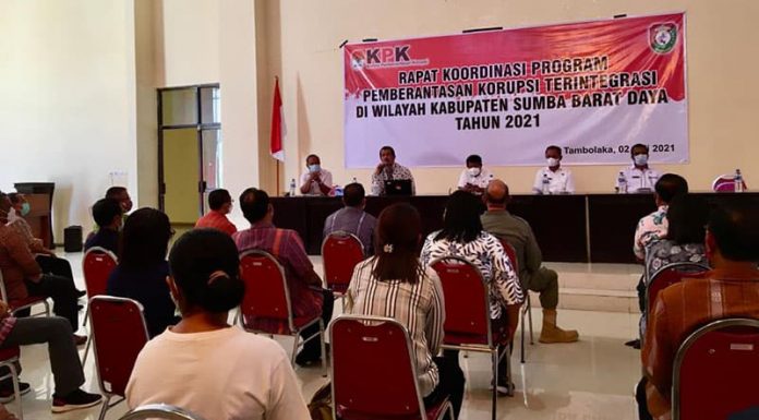 Nilai MCP Terendah di NTT, KPK Supervisi Pemkab Sumba Barat Daya Rapat koordinasi pemberantasan korupsi di lingkungan Pemkab SBD di Kantor Bupati SBD, Jumat, 2 Juli 2021.