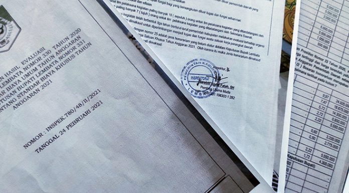 Inspektorat Lembata: Honor Bupati 484 Juta, Wabup 130 Juta, Sekda 86 Juta Berkas evaluasi Inspektorat Kabupaten Lembata Nomor: INSPEKSI.780/48/II/2021 tanggal 24 Februari 2021.