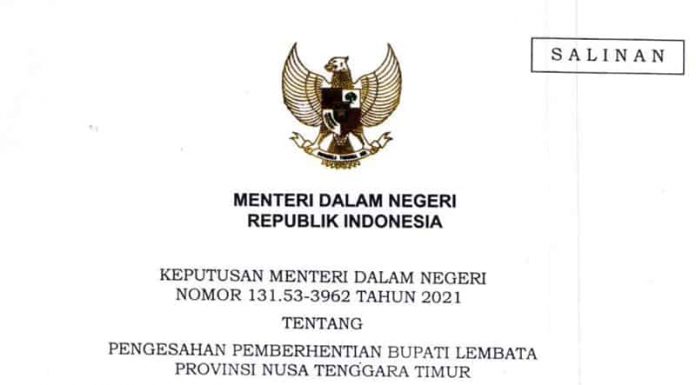 Dirjen Otda Sampaikan SK Pengangkatan Bupati Lembata Ke Gubernur NTT Salinan SK Pemberhentian Bupati Lembata 2021