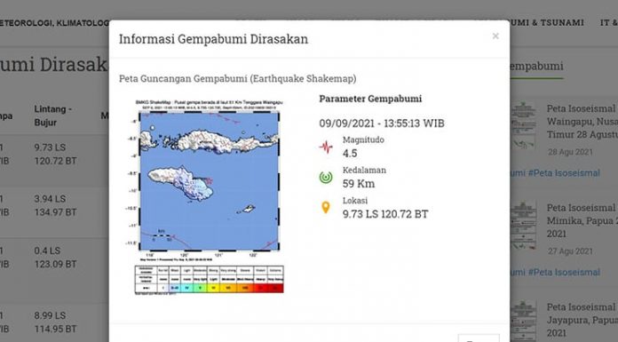 Waingapu Diguncang Gempa 4,5 Magnitudo Data BMKG Kamis 9 September 2021.