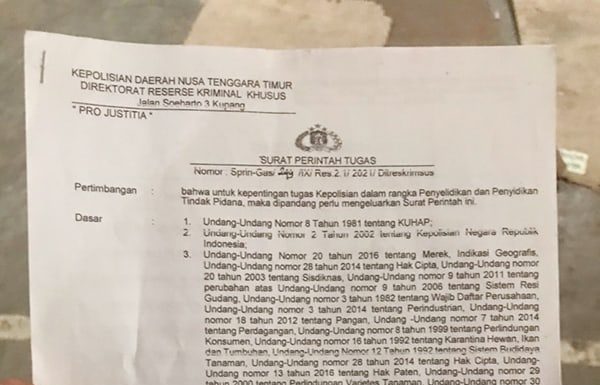 Diduga, SPT Dirkrimsus Polda NTT Dipakai Untuk Peras Pedagang di Sikka Salinan atau foto copy Surat Perintah Tugas (SPT) Ditreskrimsus Polda NTT
