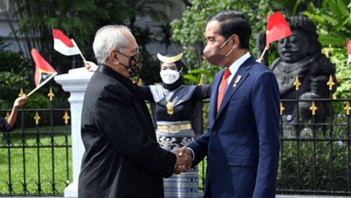 Presiden Joko Widodo menerima kunjungan resmi Presiden Republik Demokratik Timor Leste José Ramos Horta di Istana Kepresidenan Bogor, Jawa Barat, Selasa, 19 Juli 2022.
