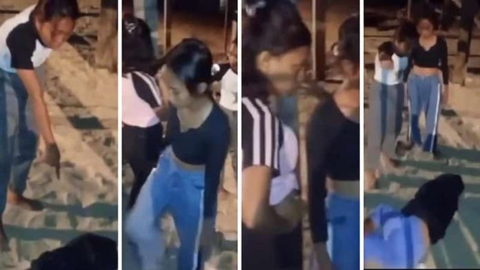 Cuplikan video viral saat MADSS (16) dan EN (17) menganiaya AES (15) di Pantai Warna, Kelurahan Oesapa, Kecamatan Kelapa Lima, Kota Kupang, Senin (18/8/25) dini hari.