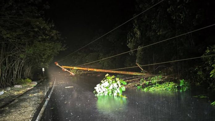 Kondisi ruas jalan Aegela - Ende sebelum dibersihkan warga bersama aparat Polsek Nangaroro, Nagekeo.