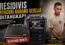 Peralatan Liturgi Gereja Digasak Residivis, Umat Baru Sadar Saat Akan Misa Pelaku dan Sebagian barang bukti yang sudah diamankan.